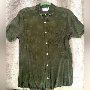 WORN TWICE ASOS Satin muscle shirt Green floral jacquard Medium button up